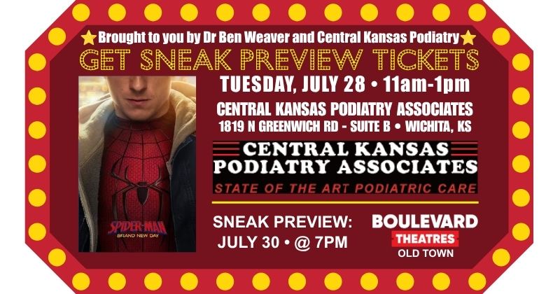 SNEAK PREVIEW TICKETS• "Spider-Man: Brand New Day" • Central Kansas Podiatry • July 28, 2026 • 11am-1pm